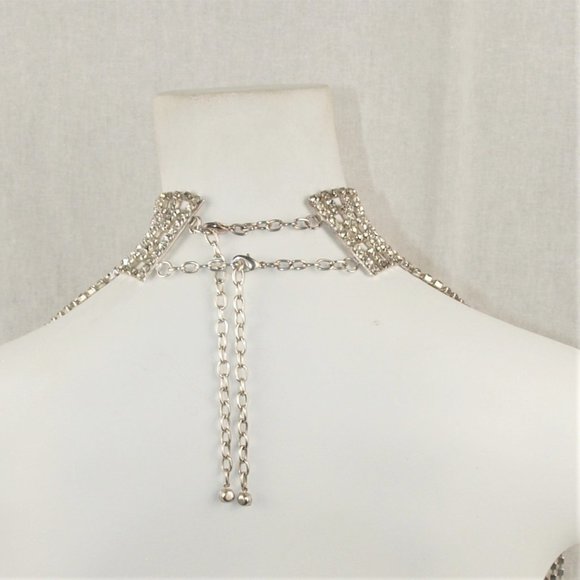 HIGE & UNIQUE STATEMENT RUNWAY NECKLACE - Rhinestone Full Body Bib - Picture 6 of 9